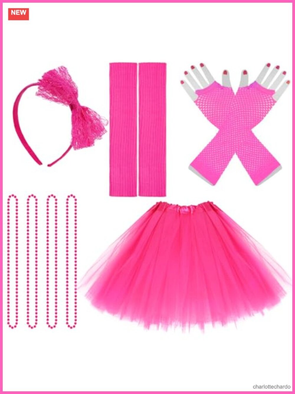 80s Costume Accessories Tutu Gloves Leg Warmers Necklace Headband Set